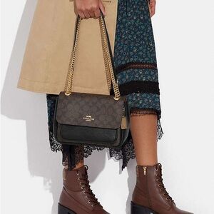 Coach Brown and Black Shoulder Bag with Chain Strap